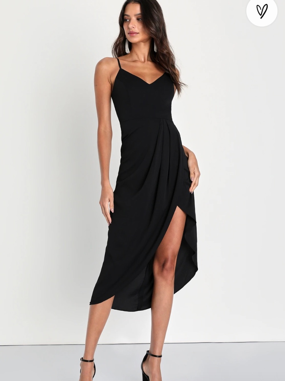 Lulu's Black High-Low Spaghetti Strap Wrap Dress